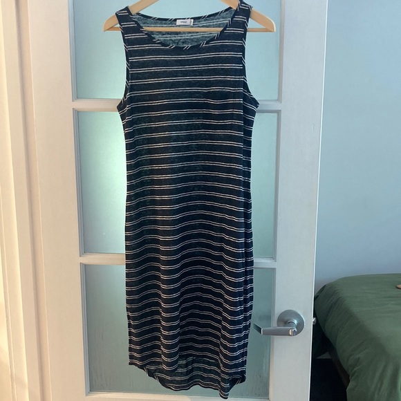 VINCE navy and white linen tank dress size medium - Picture 2 of 9